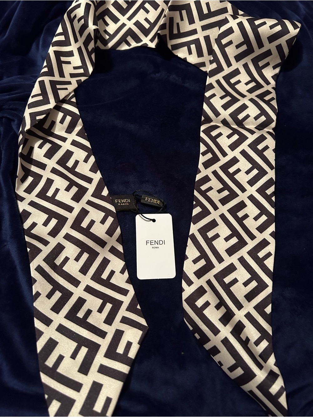 Fendi Women's Ivory and Black Logo-Print Silk Scarf gorgeous